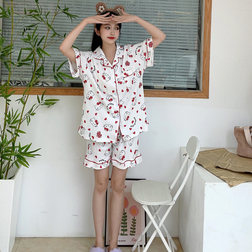 Pijama De Verano Para Mujer Con Diseño De Gato Hello Kitty