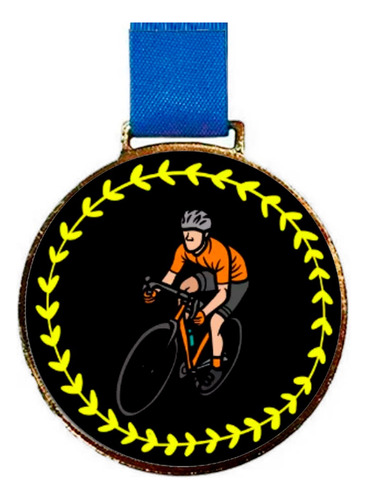 Medalha De Ciclismo C/fita Azul 30mm Personalizada 1 Fit