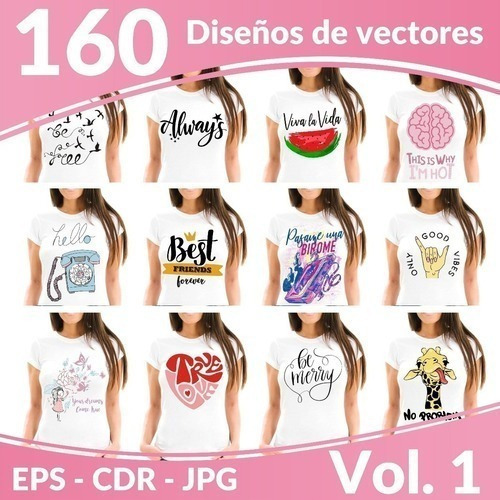 160 Diseños Vectores De Camiseta Dama Sublimación !!.