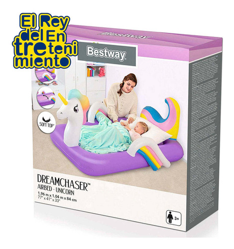 Imagen 4 de 7 de Colchón Inflable Bestway 1p Unicornio Niños P/camping El Rey