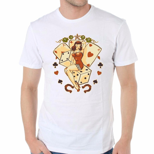 Remera De Hombre Pin Up Girl Cartas Juego Azar Sexy