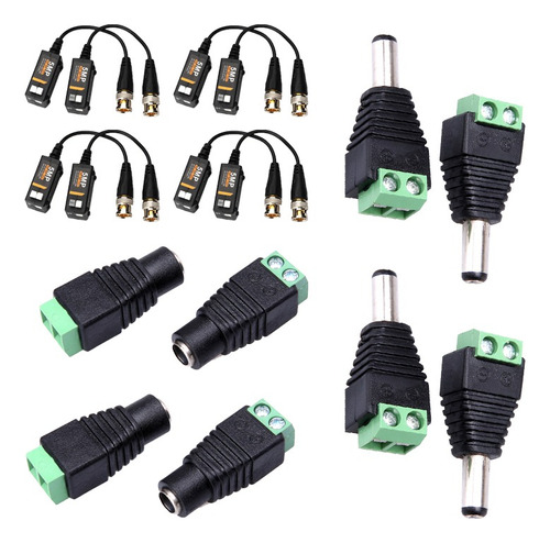 4 Par Video Balun Hd Cctv Y 4 Pares De Conectores Corriente