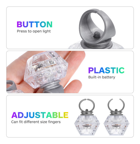 12pcs Led Flashing Light Up Ring Toys Simulation Big Diamond