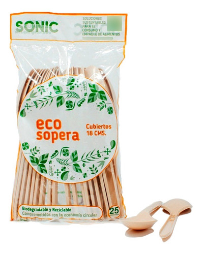 Cuchara Sopera Ecosonic Beige Biodegradable 2/25 50 Pzs
