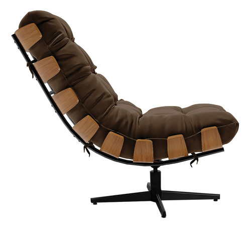 Poltrona Giratória Costela Suede Marrom Base Cromada