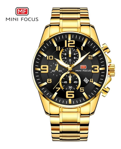 Relógio De Pulso Masculino Minifocus Dourado Máquina Quartz