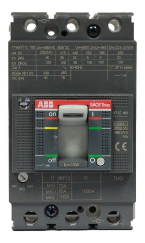 Interruptor Termomagnético Tmax Abb Xt1c 160 Tmd 100-1000 3p