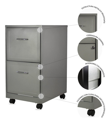 Armário De Arquivos Lorell 2-drawer Mobile Grey Llr16873