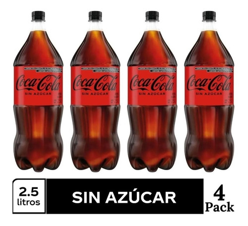 Caja Con 4 Refrescos Coca Cola Sin Azucar De 2.5 Lt