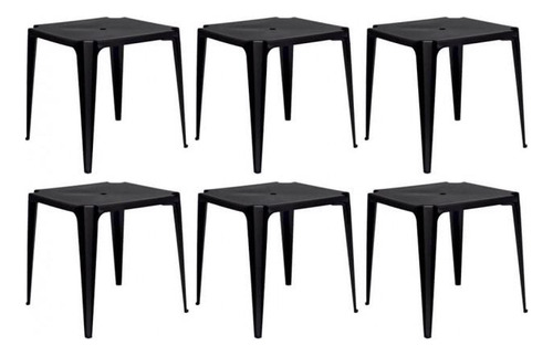 Kit Com 6 Mesa De Plástico Bela Vista - Preta - Mor