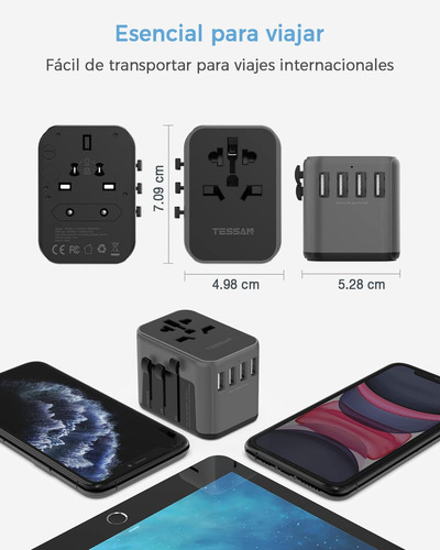 Adaptador Tomada Universal, Europa, Asia, Portátil, 4 Usb