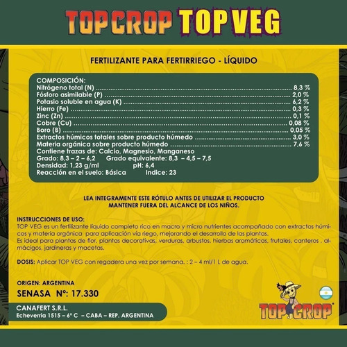 Ferti Top Veg 1l Top Crop Vege Crecimiento Indoor Cultivo