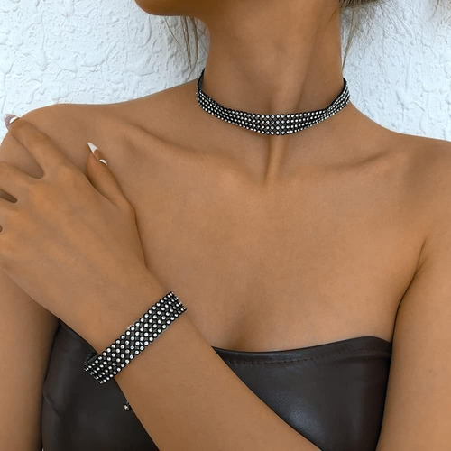 Jumwrit Conjunto De Pulsera Y Collar Con Diamantes De Imitac