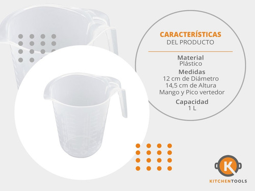 Imagen 2 de 4 de Jarra Medidora 1 L Plástica Redonda Con Relieve Repostería