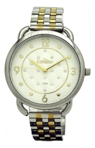 Relógio Condor Feminino Co2039muf/4k Correia Dourado E Prateado Bisel Prateado Fundo Branco