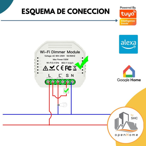 Módulo/switch Dimmer Zigbee 1 Canal | Tuya Smart | Domótica
