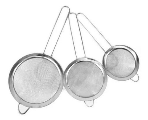 Kit 3 Peneira Coador Em Aço Inox Para Cozinha - 3 Tamanhos