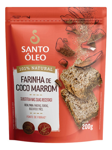 Farinha Coco Marrom Vegano Integral S/glúten 200g Santo Óleo