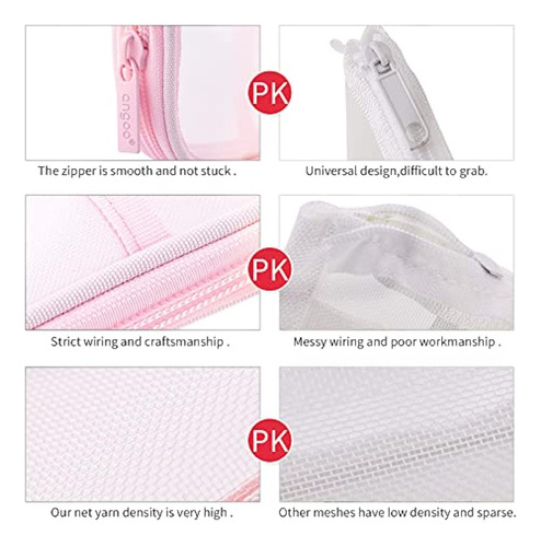 Lapicera Estuche Para Lapices De Malla Con Cremallera Transp Pink Pen Pencil Case