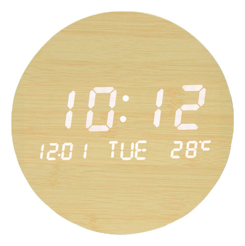 Reloj De Pared Digital De 7.5 Temperatura Fecha Día Bambú