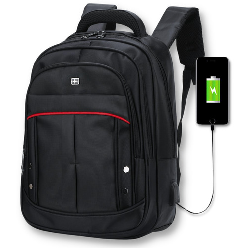 Mochila Bolsa Masculina Notebook Impermeável Reforçada Usb Cor Black Desenho do tecido Liso