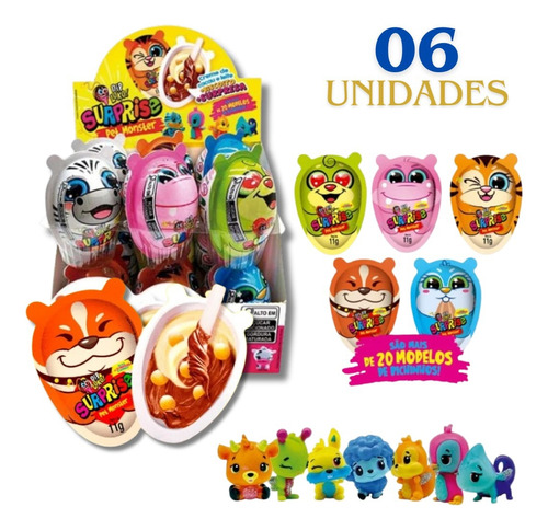 Ovo De Chocolate Dip Loko Surprise Pet Monster Kit 6 Un