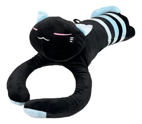 Peluche Almohada Alargado De Gato 75cm Azul