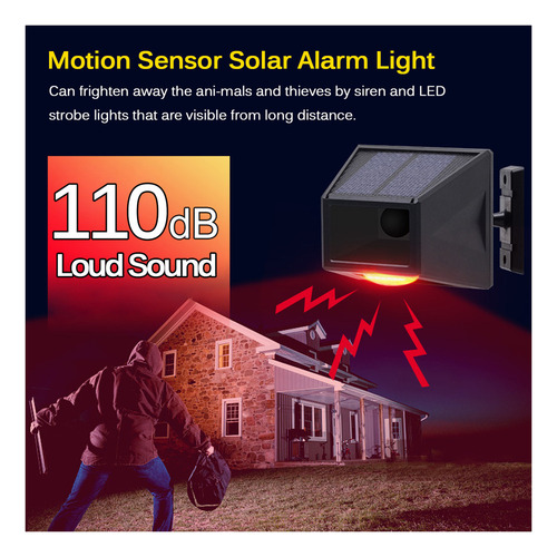 // Sensor De Movimiento Solar Luz De Alarma 110db Gran