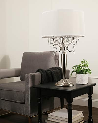 Ok Lighting Ok-5109t Lámpara De Mesa Plateada De Cristal, 16