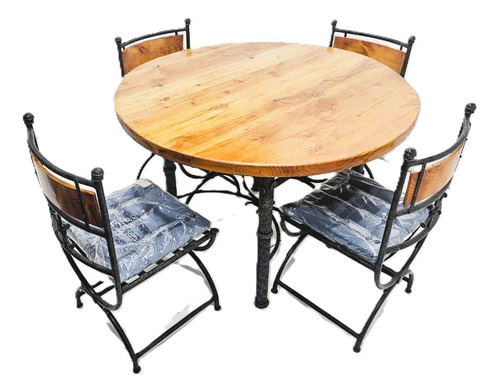 Juego De Comedor Rustico Redondo 4 Sillas Etrusco
