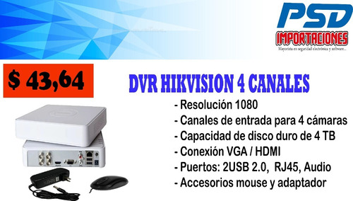 Dvr Hikvision 4 Canales 1080p 