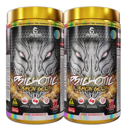 Kit 2x Pre Treino Psichotic Demon Gold 500g - Demons Lab Sabor Sem Sabor