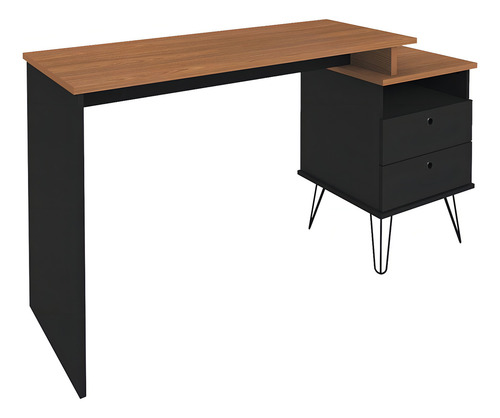 Mesa Escrivaninha Estilo Industrial Flex Lux A06 - Mpozenato Cor Freijó/Preto