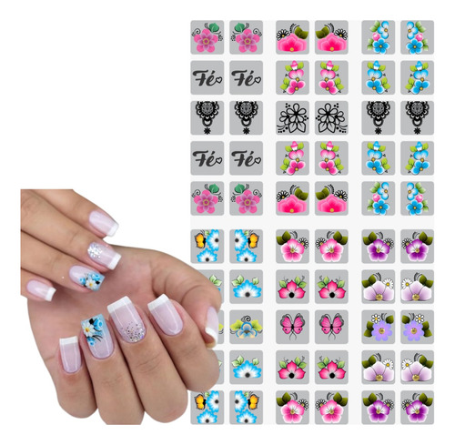 120 Adesivos Kit Peliculas De Unha Nails Pré Prontas