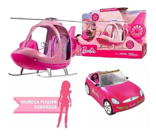 Barbie Helicoptero + Auto + Muñeca Sorpresa Original Lelab