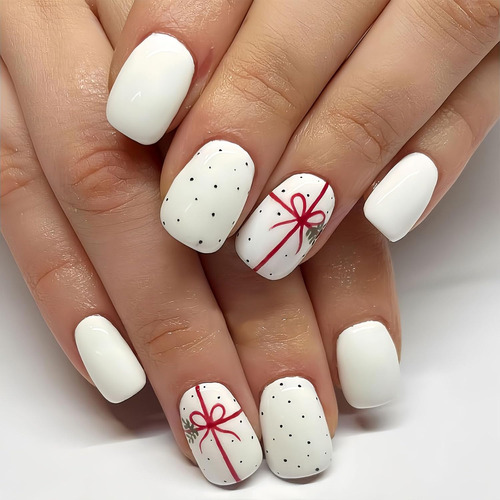 Uñas Postizas A Presión De Navidad, Cuadradas Medianas, 24 U