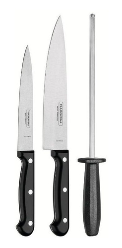 Set X3 Pzs Cuchillos Chaira Cocina Tramontina Mango Plástico