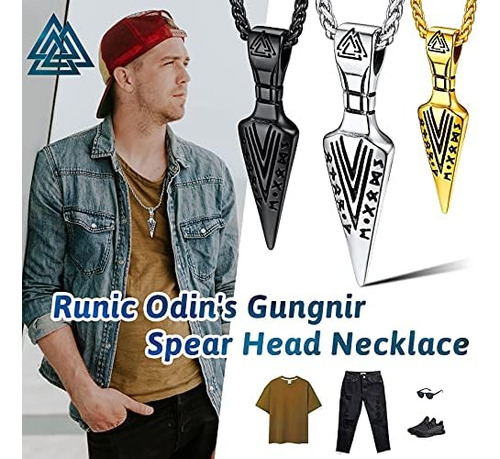 Faithheart Runic Odins Gungnir Collar Con Colgante De Cabeza