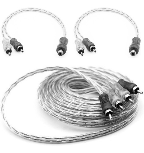 Imagem 1 de 8 de Kit 1 Cabo Rca 5m + 2y Dupla Blindagem Injetado 4mm