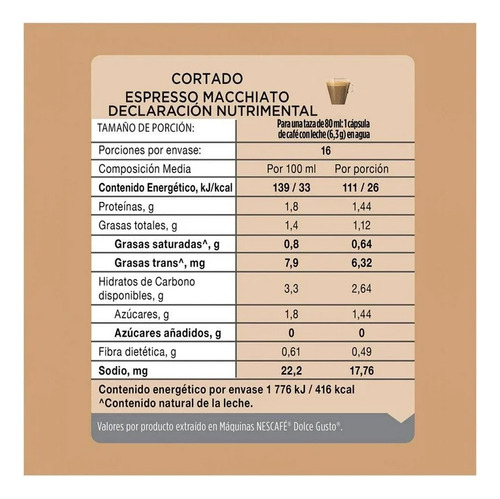 16 Cápsulas Nescafé Dolce Gusto Cortado Espresso Macchiato