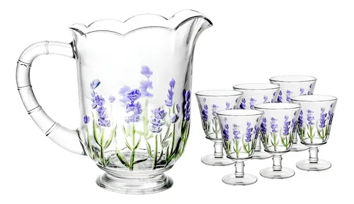 Conjunto Jarra E 6 Taças Lavanda Hand Painting 1,3l/240ml Lyor Incolor