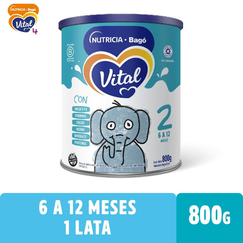 Leche de fórmula en polvo sin TACC Nutricia Bagó Vital 2 en lata de 1 de 800g - 6  a 12 meses