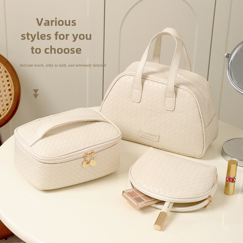 Bolsa De Maquillaje Con Textura Tejida De Poliuretano, Portá