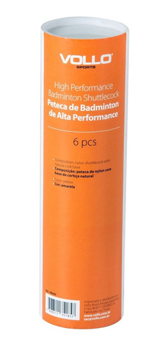 Tubo Badminton Com 6 Petecas Amarelas Em Nylon Vollo Vb600