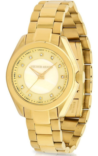 Relógio Victor Hugo Luxo Feminino - Vh10145lsg/54m Cor da correia Dourado Cor do bisel Dourado Cor do fundo Branco