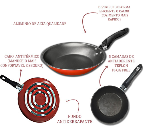 Frigideira Francesa Antiaderente 24cm Vermelha + Brinde