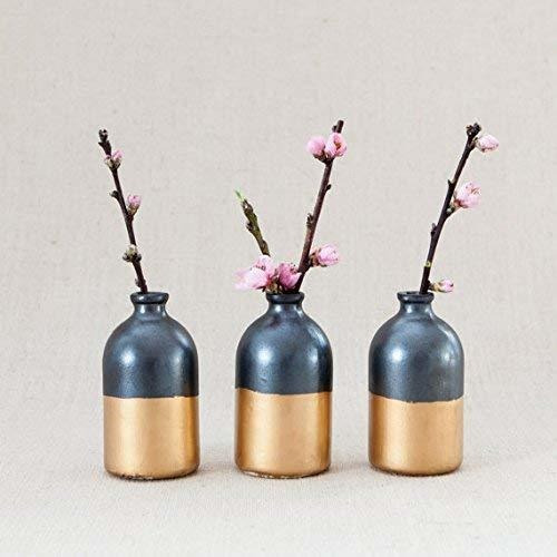 Metallic Black And Gold Porcelain Bud Vases Set Of Three