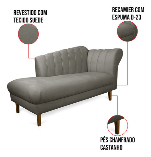 Divã Recife Suede 165 Cm Pés Chanfrado Castanho - D'rossi Cor Grafite