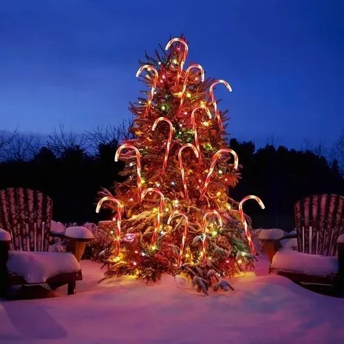 10 Bastones Navideños Luces Led Estaca Caramelo Jardín/patio