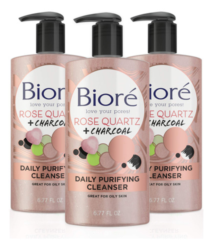 Bioré - Limpiador Facial Diario De Cuarzo Rosa + Carbón, .